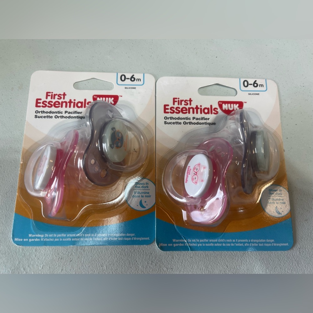 2 packs=4 pacifiers NUK First Essentials Orthodontic Pacifiers 0-6 Silicone NEW